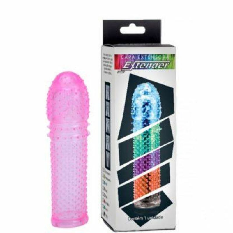 Capa Peniana Extender 16cm Rosa com embalagem ao lado