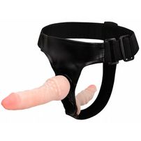 Prótese Dupla Em Cyberskin Com Cinta Em Couro Mega Import