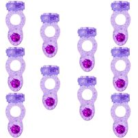 Kit 10 Unid. Anel Peniano Roxo Com Vibro Duplo Estimulador Anal Mega Import